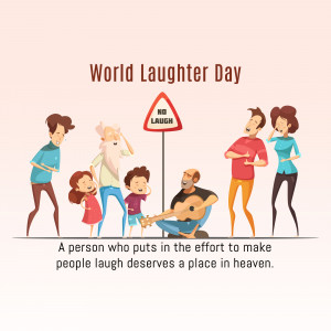 Cartoon illustration for World Laughter Day featuring people laughing and a 'No Laugh' sign.