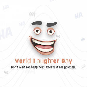 Cartoon face with the text 'World Laughter Day'