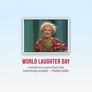 Image of comedian Phyllis Diller with text celebrating World Laughter Day.