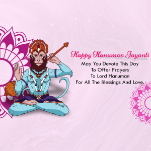Hanuman Jayanti image with Lord Hanuman in a meditative pose