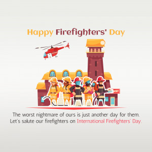 Illustration of firefighters with a helicopter and fire station