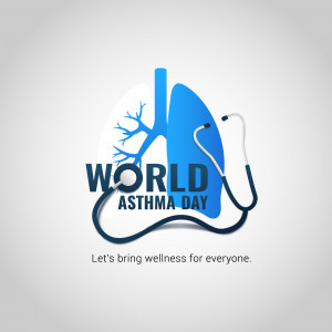 Illustration of lungs with a stethoscope and the text 'World Asthma Day'