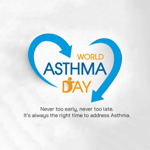 World Asthma Day graphic with a blue heart and arrows