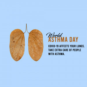 Image depicting lungs made of dried leaves with text promoting World Asthma Day and COVID-19 lung health.