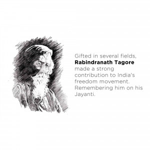 Sketch of Rabindranath Tagore with text commemorating his Jayanti