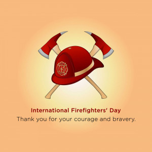 Firefighter helmet and axes with International Firefighters' Day message