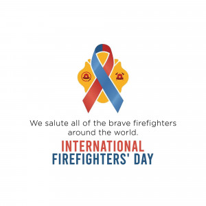 Image showing a blue and red ribbon with firefighter helmets and text 'International Firefighters' Day'