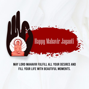 Mahavir Jayanti greeting with a hand and Buddha image