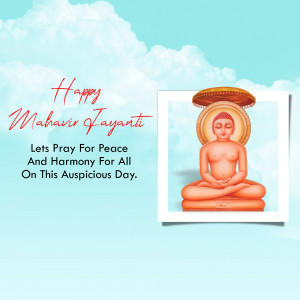 Image depicting Lord Mahavira with a message for peace and harmony on Mahavir Jayanti.