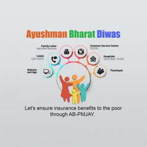 Infographic promoting Ayushman Bharat Diwas and PMJAY insurance scheme.