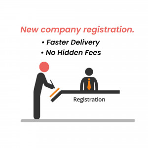 Illustration of a person registering a new company with a representative.
