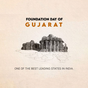 Illustration of historical architecture and map of Gujarat celebrating Foundation Day