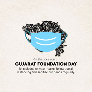 Image depicting a mask formed by the shape of Gujarat state.
