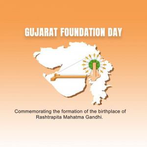 Gujarat Foundation Day graphic with map and cultural elements
