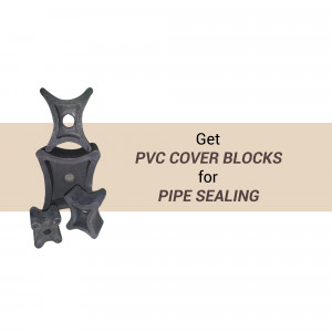 Black PVC cover blocks for pipe sealing on a beige background