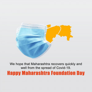 Image depicting a face mask with the outline of Maharashtra, India, and a message of recovery.