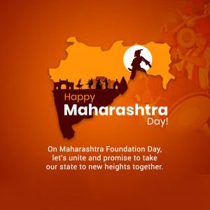 Maharashtra Day celebration with state map and cultural elements