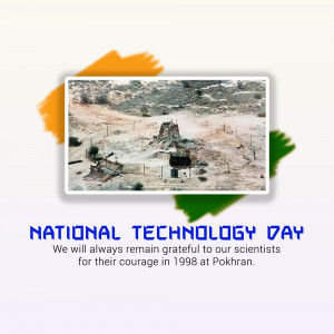 Image commemorating National Technology Day with a depiction of the Pokhran test site and the Indian flag.