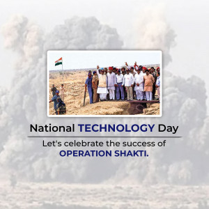 Image commemorating National Technology Day and Operation Shakti with a group of people and the Indian flag.