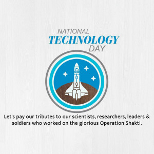 National Technology Day graphic with a rocket and text honoring scientists and Operation Shakti