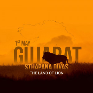 Gujarat State Formation Day celebration with a lion silhouette