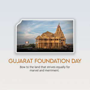 Image of Swaminarayan Akshardham Temple with Gujarat Foundation Day text