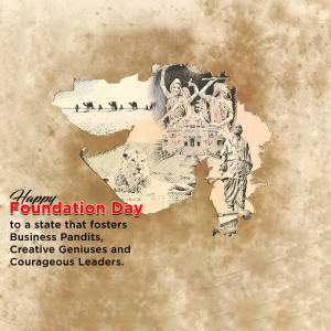 Gujarat Foundation Day celebration with map and historical figures