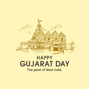 Illustration of a temple with the text 'Happy Gujarat Day'