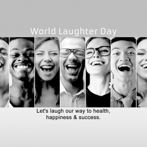 Collage of diverse people laughing for World Laughter Day
