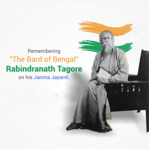 Portrait of Rabindranath Tagore with Indian flag elements