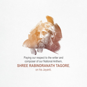 Portrait of Rabindranath Tagore with text commemorating his birth anniversary
