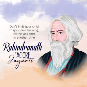 Digital illustration of Rabindranath Tagore with a quote.