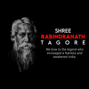 Portrait of Rabindranath Tagore with text overlay