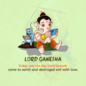 Digital illustration of Lord Ganesha with a mouse and a smartphone