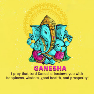 Illustration of Lord Ganesha with a yellow background and text