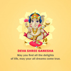 Illustration of Lord Ganesha with a lotus flower and sweets