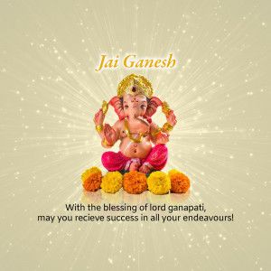 Image of Lord Ganesha with marigolds and a blessing message.