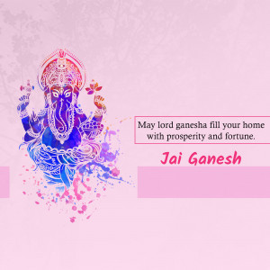 Image of Lord Ganesha with colorful splashes and a blessing message.