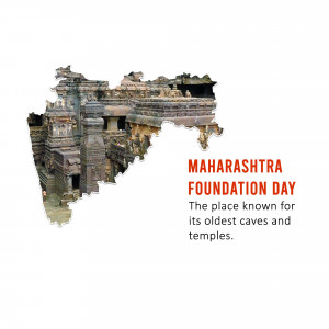 Maharashtra state map with Ajanta Caves imagery and Foundation Day text