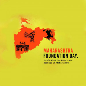 Maharashtra Foundation Day graphic with map and historical icons