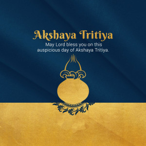 Akshaya Tritiya festive greeting with a golden Kalash and text.