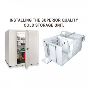 Installation of a superior quality cold storage unit with open and disassembled views.