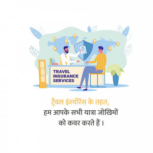 Illustration of a man receiving travel insurance information at a service desk.