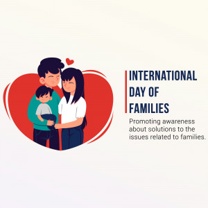 Illustration of a family with a large red heart, promoting International Day of Families.