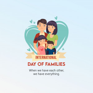 Illustration of a family of four inside a heart shape with text celebrating International Day of Families.