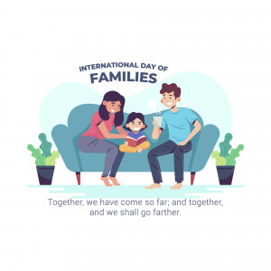 Illustration of a family spending time together on a sofa, celebrating International Day of Families.