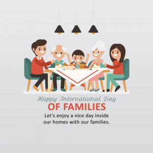 Illustration of a family enjoying a meal together for International Day of Families