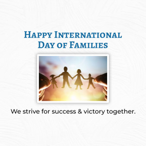 Silhouette of a family holding hands against a sunset background with text 'Happy International Day of Families'