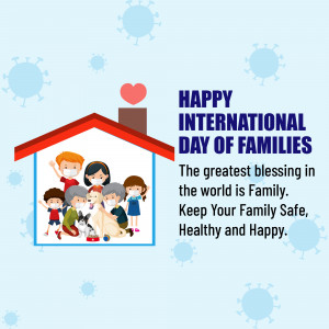 Illustration of a family inside a house with a heart above it, celebrating International Day of Families during a pandemic.