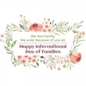 Floral wreath with text celebrating International Day of Families
